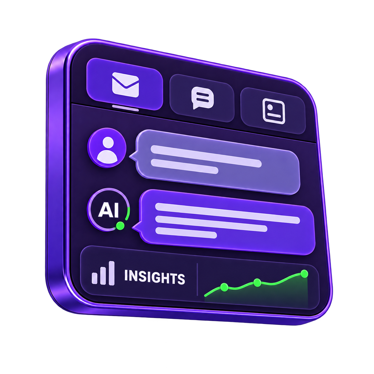 Growth Kolony AI unified inbox for email and messages with a customer insights chart